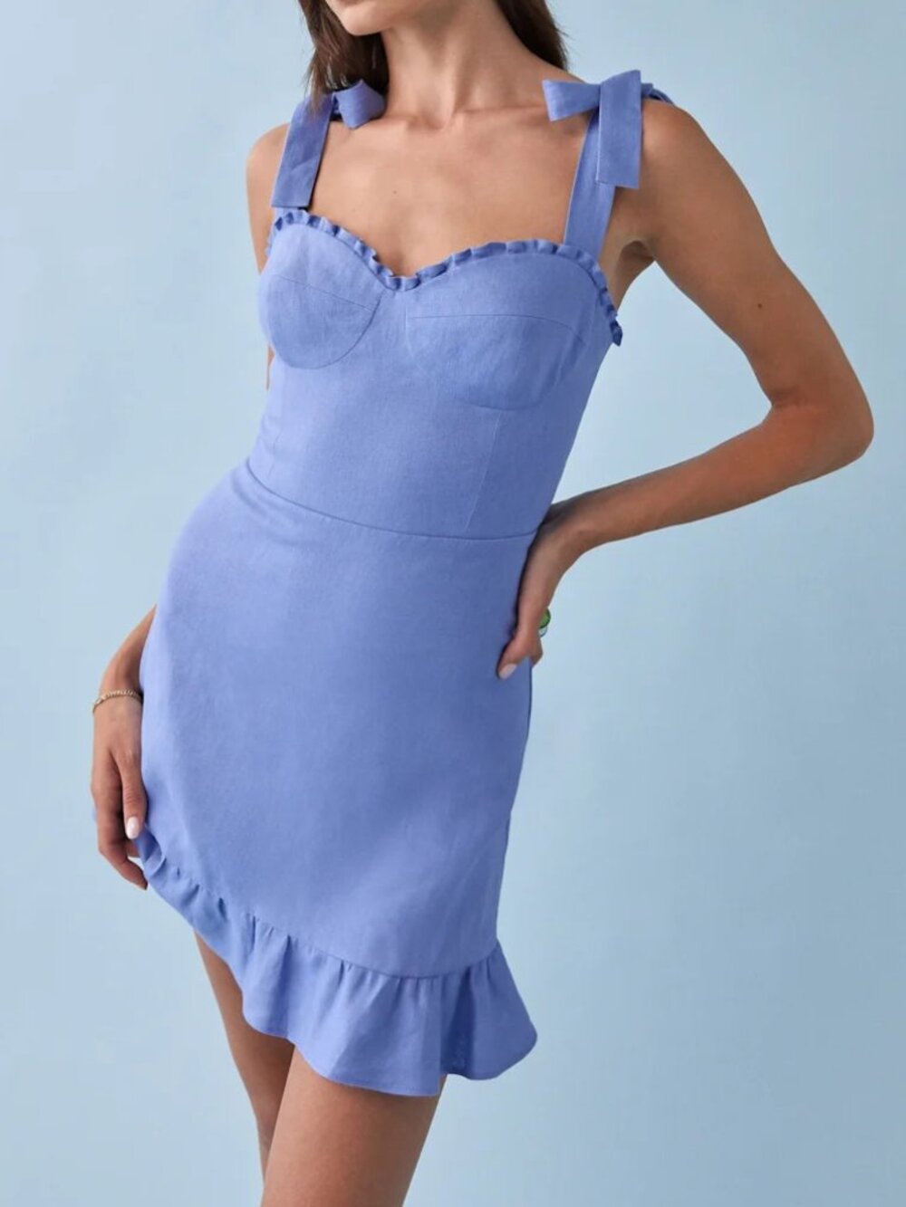 NWT Reformation Desiree Linen Mini Dress Dusk Blue 0